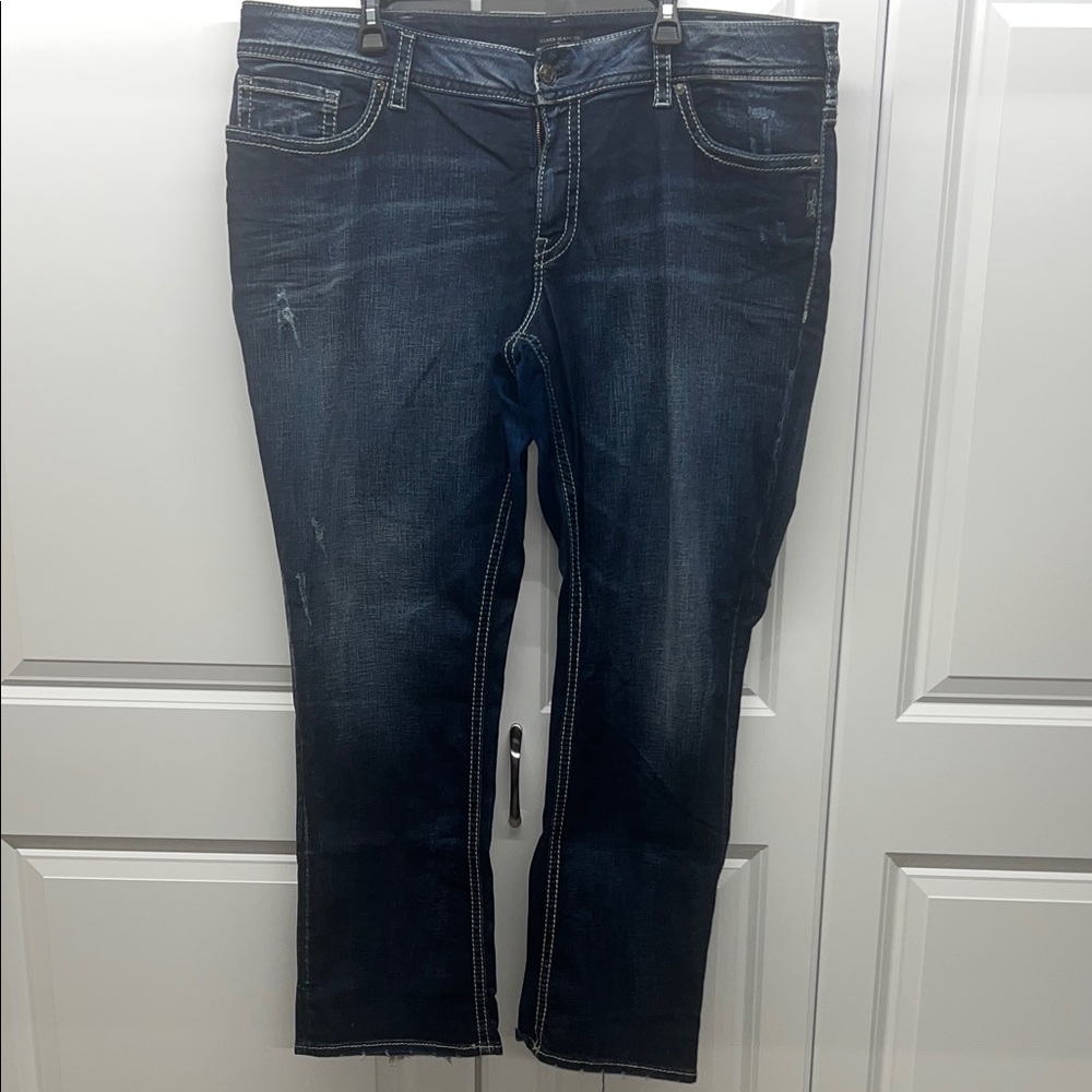 Silver Jeans Co. Suki Straight Leg Distressed Dark Wash Jeans 22/30